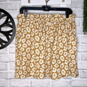 American Eagle Golden Floral Skirt Boho Hippie Flowy Pockets Size Large